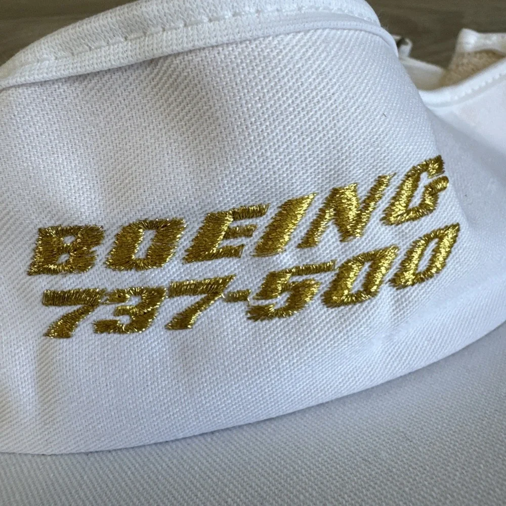 Vintage Boeing‎ 737-500 Airplane Visor Hat Embroidered Logo White With Gold